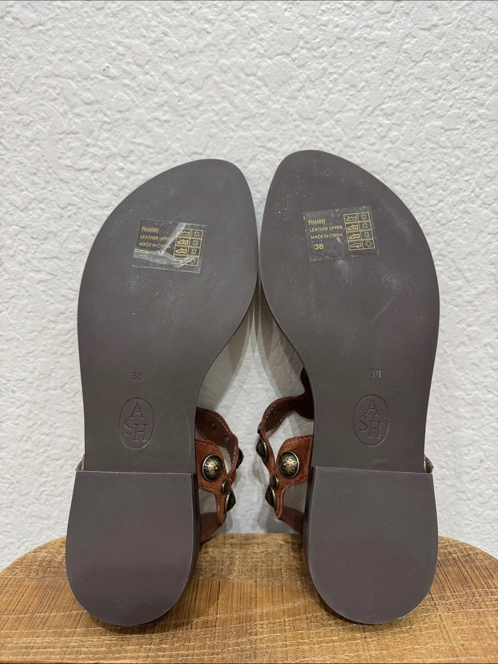 A.S.H. Phanny Suede Studded T Strap Sandal Size 38/ 7.5-8